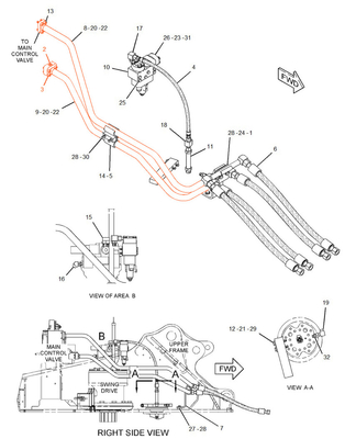 CAT 320C Draadleidingen voor graafmachines en oliepijpen voor cilinders
