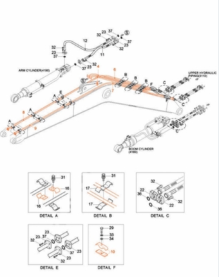 R210 R215 Bouwmachine ijzeren pijp voor Hyundai Hydraulisch systeem distributeur Boom Pipe