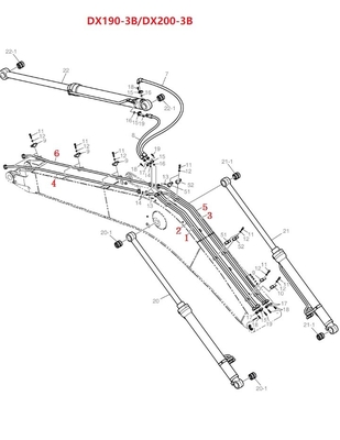 DX190-3B DX200-3B Graafmachines Buitengroepen Hydraulische distributiepijpen