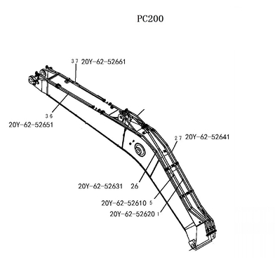 PC200-8MO Hydraulisch systeem distributeur Bucket Pipe en Return Pipe voor graafmachine Iron Pipe